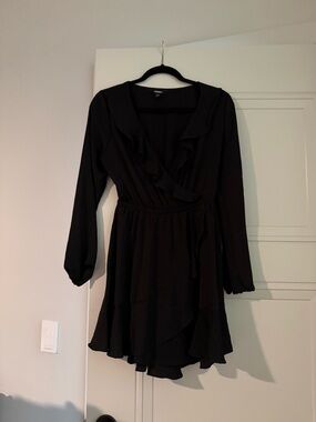 Express Black Long Sleeve Ruffle Wrap Dress
